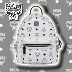 - MCM White/Black Stark Side Silver Metallic Studs Backpack Visetos & Bag …